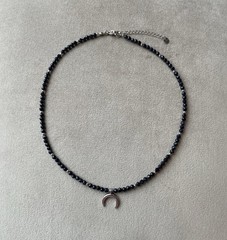 SYNTHETIC BLUE GOLDSTONE Faceted Beads Crescent Moon Pendant Unisex Necklace 17”