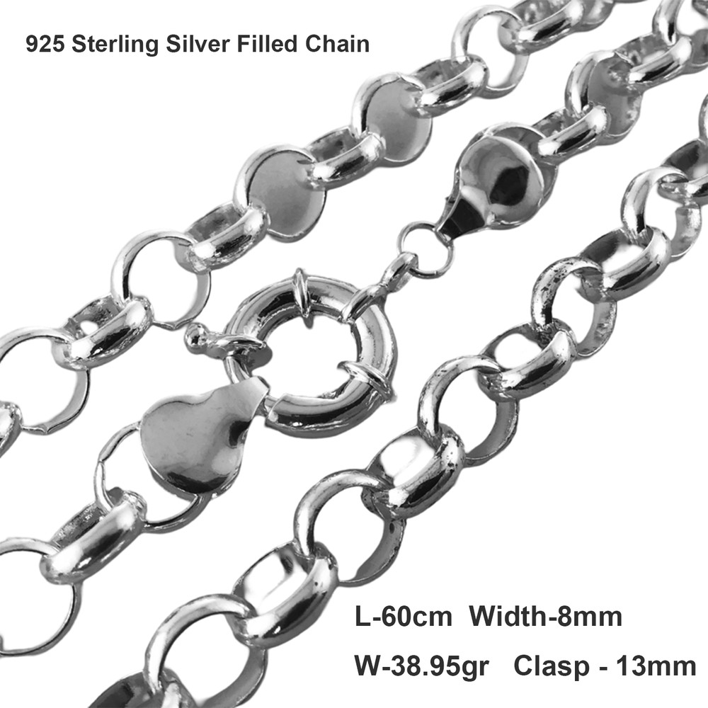 Chain Real 925 Sterling Silver Filled Solid Belcher Bolt Ring Necklace 60cm