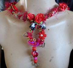 Handmade Fabric Necklace Fiber Art And Beads Direc From Artist One Of A Kind