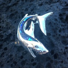 Shark Necklace Pendant. Sterling Silver, Mother of Pearl, Abalone Paua Shell