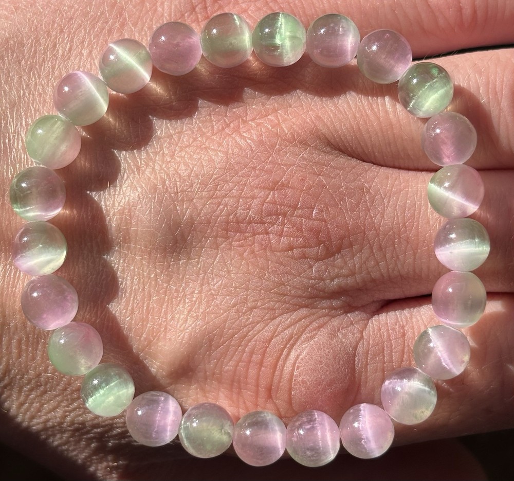 High Quality Watermelon Selenite Bracelet – 7.5mm Beads – Crystal Healing – NEW