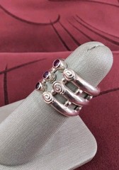 Modern Red Garnet Three Row Wrap Cocktail Sterling Silver Ring Size 6.5