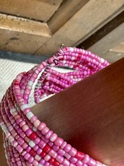 Vintage Handmade Pink Beaded Boho Crisscross Cuff Bracelet