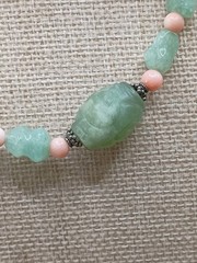 Carved Green Pink Stone Choker Necklace Aventurine Beaded Asian Style 16″