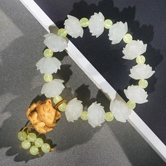 Luminescent Stone Lotus Flower and Gold Sandalwood Women’s Mala Beads Bracelet