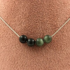 Necklace 4 beads Seraphinite from Russia 8 mm Stainless steel chain