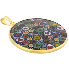 GlassOfVenice Murano Glass Millefiori Pendant in Gold-Plated Frame 1-1/4″