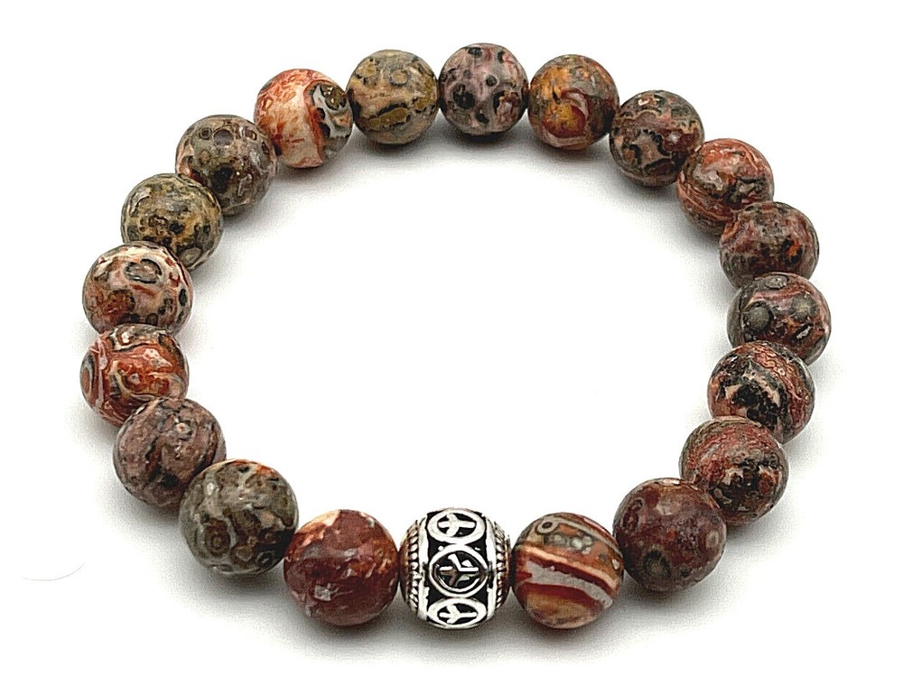 Leopard Skin Jasper & Sterling Silver Gemstone 10mm Beaded Mood Bracelet