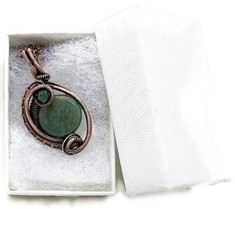 Green Jasper Wire-Wrapped Bronze Pendant with Swarovski Crystal – Mini-Woven Cir