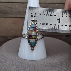 Sterling Silver Zuni Style Inlay Ring Size 10 Multi Stone Signed R Southwestern