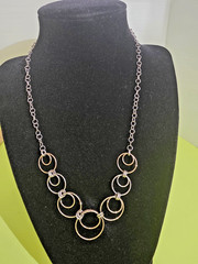 Sterling Silver .925 Textured Circle links ,silver & gold Necklace 18″ 12 grams.
