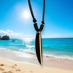 Handmade Wooden Surfboard Necklace Brown Pendant Adjustable Cord Surfer Beach