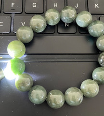Certified Natural Burmese Jadeite Dark Green Bead Bracelet 13mm 8″
