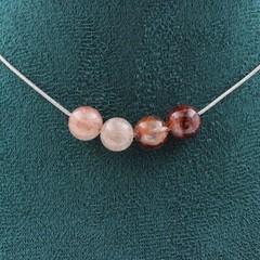 Necklace 4 Hematoid Quartz Pearls From Madagascar 8 Mm Steel Chain Necklace