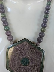 KARLA JORDAN Bead Necklace 20″ Sand Art Wire Inlay Hexagon 6-Side Accent Pendant