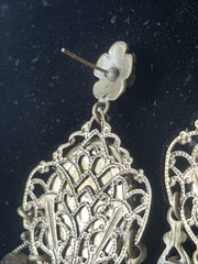 Ornate Crown Moon Chandelier Earrings Antiqued Brass & Black Diamond Crystals
