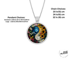 Nature Lover Flower Floral Yin Yang Art Silver Jewelry Necklace Set
