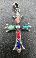 AHM 925 Sterling Silver Multi Faux Gemstone Cross Pendant 3.9g