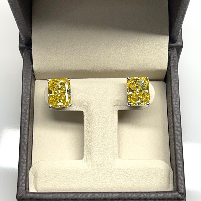 6Ct Radiant Canary Yellow Diamond Wedding Stud Earrings 14K White Gold Finish