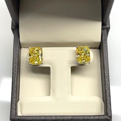 6Ct Radiant Canary Yellow Diamond Wedding Stud Earrings 14K White Gold Finish