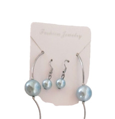 New Women’s Earrings and Necklace Gift Set Ice Blue Imitation Pearls Silvertone