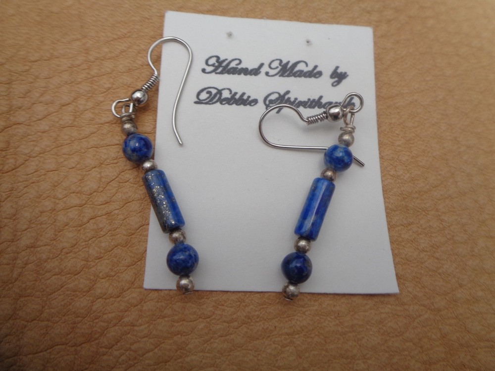 Handmade 1 3/8″ Sterling Silver Denim Lapis Dangle Earrings