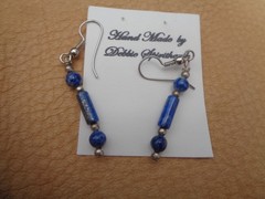 Handmade 1 3/8″ Sterling Silver Denim Lapis Dangle Earrings