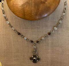 ERICA COURTNEY Sterling Silver Rose Quartz Garnet Bead Necklace Small Cross