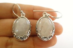 Oval Moonstone Solitaire 925 Sterling Silver Ornate Dangle Drop Earrings