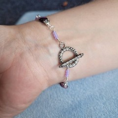 Handmade Purple Heart 6.5 In Bracelet Made With Crystal Beads & Nickel Free Wire