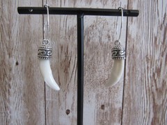 Fox Teeth Earrings Tibetan Silver Animal Bone Spirit Animal Jewelry SP Hoops