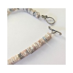 Sterling Silver Square Australian Opal Heishi Bead & Sea Glass Pendant Necklace