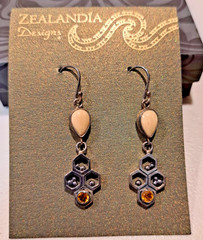 Nice Zealandia Sterling Silver Honeycomb Citrine Tagua Nut Bee Earrings