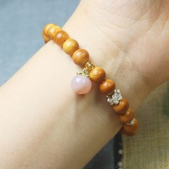 8mm Cypress Wood Bracelet with Pink Peach Pendant—Fashionable Women’s Bracelet