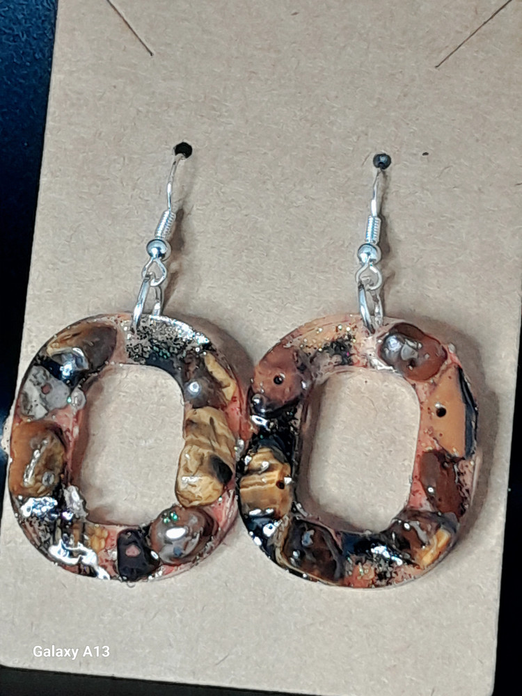 Uniquely Hand Crafted Resin Earrings. Dangle, color and shape varies, beads.