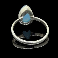 Natural Pear Cut Blue Chalcedony Ring Solid 925 Sterling Silver US Size 8