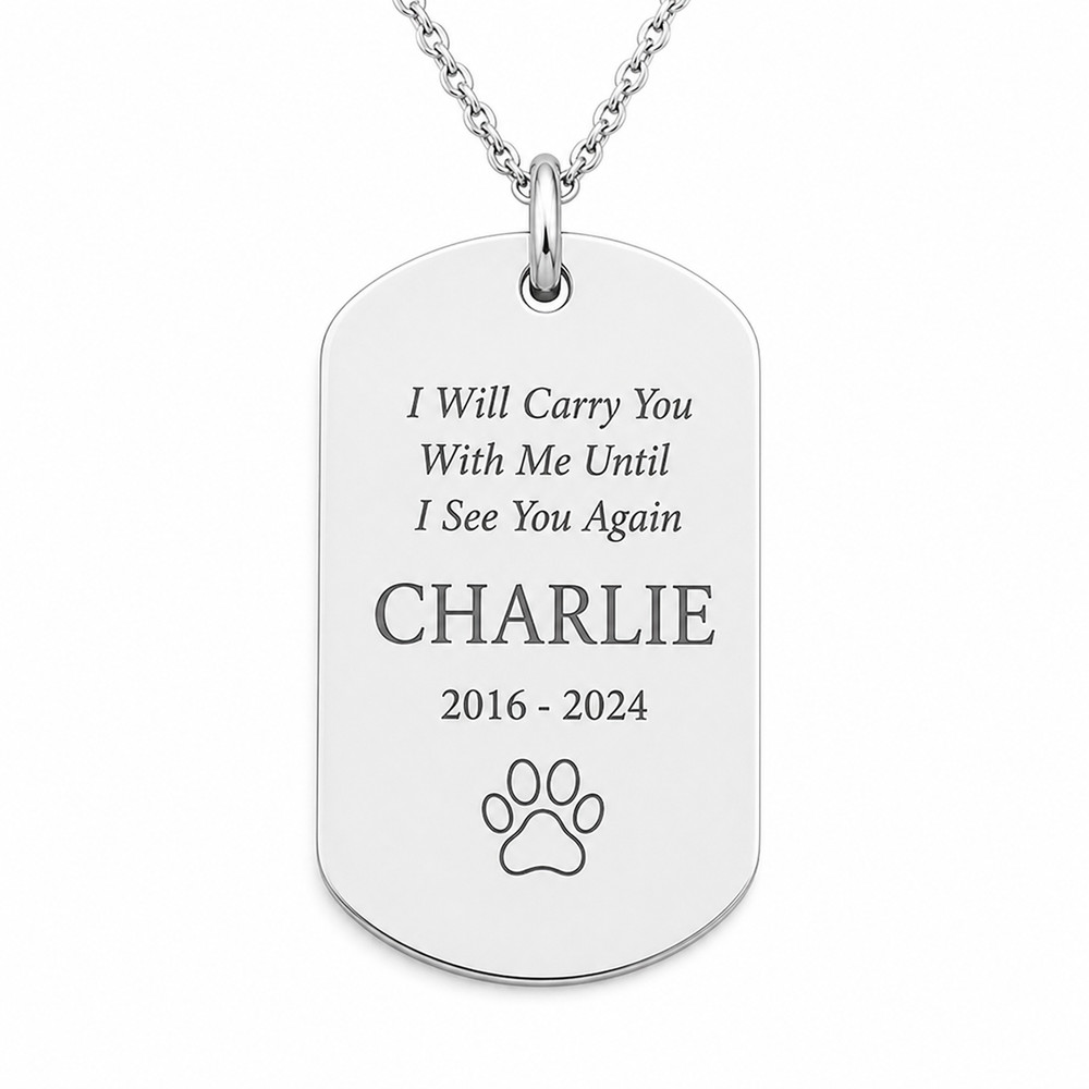 Custom Engraved Dog Pet Tag Pendant Necklace 925 Sterling Silver, Military ID