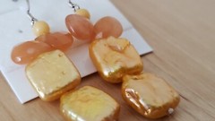Genuine PEARL& STONE Earrings, 1.75″ long, 925 Sterling SILVER, Hand Made in USA
