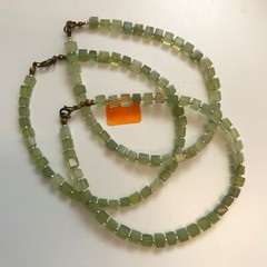 Natural Green Stone Cube Beads Handmade Anklet Ankle Bracelet 10.5″ Long