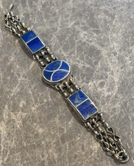 Vintage Traditional Afghan Tribal Lapis Lazuli Bracelet Afghan Silver Artisan 8”