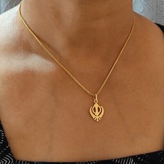 Gold Plated Sterling Silver Khanda Pendant handmade Sikh military emblem Punjabi