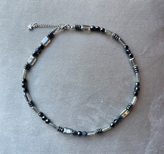 HEMATITE And Glass Beads Unisex Choker Necklace Upcycled 16.5” Stainless Unisex