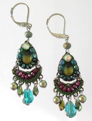 Ayala Bar Designer Art Glass Beaded Crystal Floral Dangle Earrings 2 1/8″