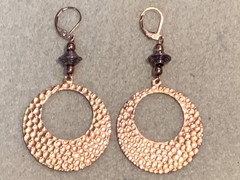 NEW ITEM*HANDCRAFTED LG. VTG. HAMMERED COPPER OPEN RING DROP EARRINGS -NEW#2