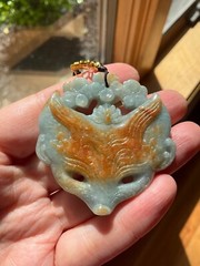 Huge Burmese Jadeite Pendant Necklace Fox Mask Handcrafted USA Seller