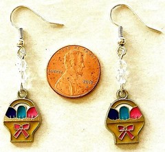 EASTER BASKET EARRINGS-ENAMEL-SPRING-YELLOW/PINK/BLUE CRYSTALS-HANDCRAFTED-#699