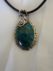 Cabochon Pendant Necklace Chrysocolla & Malachite Cord