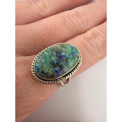 Sterling Silver Azurite-Malachite Artisan Statement Ring Size 7