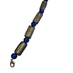 Vintage Glass Bracelet Silver Foil & Blue Bead Inches Bracelet 7 1/2 “