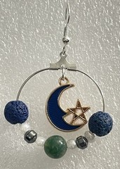 Handmade Beaded Earrings One Of A Kind Moon And Star Blue Green Sterling Hoops